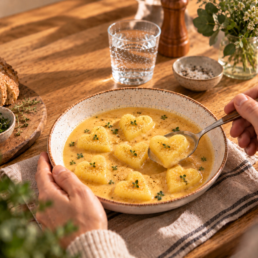 Burgis Herzelinos in Rahm-Sauce